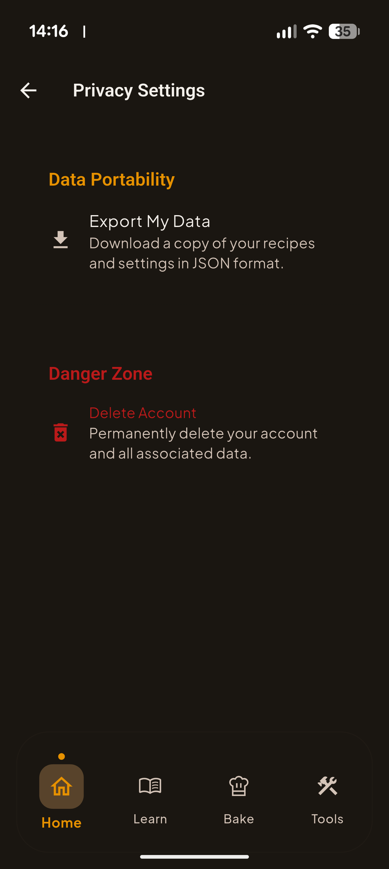 Privacy Settings Screenshot